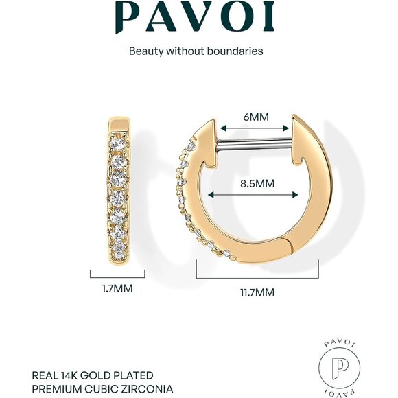 Women's 14K Gold Plated Cubic Zirconia Cuff Earrings Huggie Stud - Picture 3 of 5